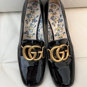 GUCCI Victoire GG Pumps, Black, Leather Pump, Size 37.5